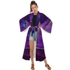 Egyptian Pyramids Night Landscape Cartoon Maxi Kimono by Bedest