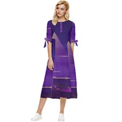 Egyptian Pyramids Night Landscape Cartoon Bow Sleeve Chiffon Midi Dress by Bedest