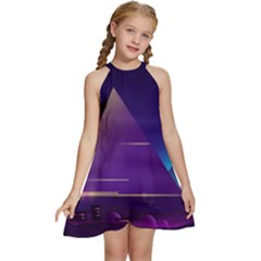 Egyptian Pyramids Night Landscape Cartoon Kids  Halter Collar Waist Tie Chiffon Dress by Bedest