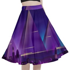 Egyptian Pyramids Night Landscape Cartoon A-line Full Circle Midi Skirt With Pocket by Bedest