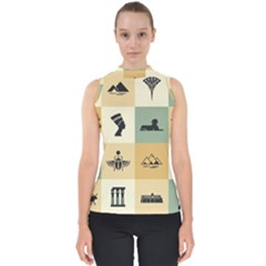 Egyptian Flat Style Icons Mock Neck Shell Top