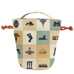 Egyptian Flat Style Icons Drawstring Bucket Bag by Bedest