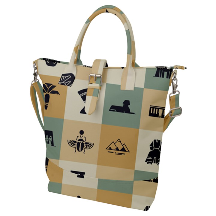 Egyptian Flat Style Icons Buckle Top Tote Bag