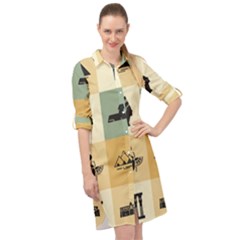 Egyptian Flat Style Icons Long Sleeve Mini Shirt Dress by Bedest