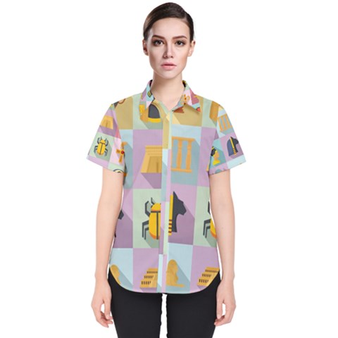 Egypt Icons Set Flat Style Women s Short Sleeve Shirt by Bedest