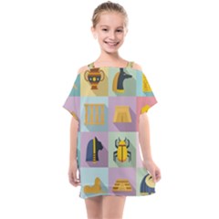 Egypt Icons Set Flat Style Kids  One Piece Chiffon Dress by Bedest