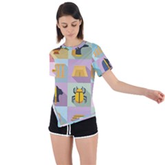 Egypt Icons Set Flat Style Asymmetrical Short Sleeve Sports T-shirt by Bedest