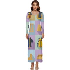 Egypt Icons Set Flat Style Long Sleeve Longline Maxi Dress by Bedest