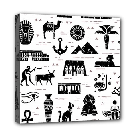 Dark Seamless Pattern Symbols Landmarks Signs Egypt Mini Canvas 8  X 8  (stretched) by Bedest