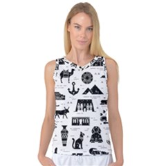 Dark Seamless Pattern Symbols Landmarks Signs Egypt Women s Basketball Tank Top by Bedest