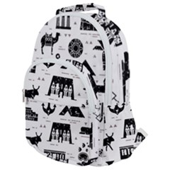 Dark Seamless Pattern Symbols Landmarks Signs Egypt Rounded Multi Pocket Backpack by Bedest