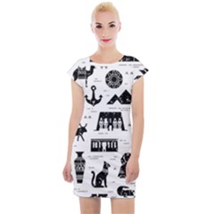 Dark Seamless Pattern Symbols Landmarks Signs Egypt Cap Sleeve Bodycon Dress by Bedest