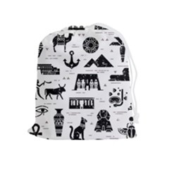 Dark Seamless Pattern Symbols Landmarks Signs Egypt Drawstring Pouch (xl) by Bedest