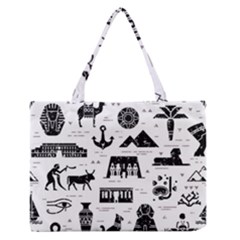 Dark Seamless Pattern Symbols Landmarks Signs Egypt Zipper Medium Tote Bag by Bedest