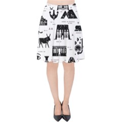 Dark Seamless Pattern Symbols Landmarks Signs Egypt Velvet High Waist Skirt by Bedest