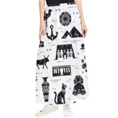 Dark Seamless Pattern Symbols Landmarks Signs Egypt Maxi Chiffon Skirt by Bedest