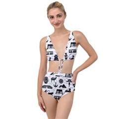 Dark Seamless Pattern Symbols Landmarks Signs Egypt Tied Up Two Piece Swimsuit by Bedest