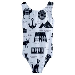 Dark Seamless Pattern Symbols Landmarks Signs Egypt Kids  Cut-out Back One Piece Swimsuit by Bedest