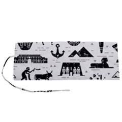 Dark Seamless Pattern Symbols Landmarks Signs Egypt Roll Up Canvas Pencil Holder (s) by Bedest