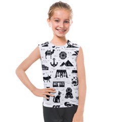 Dark Seamless Pattern Symbols Landmarks Signs Egypt Kids  Mesh Tank Top by Bedest