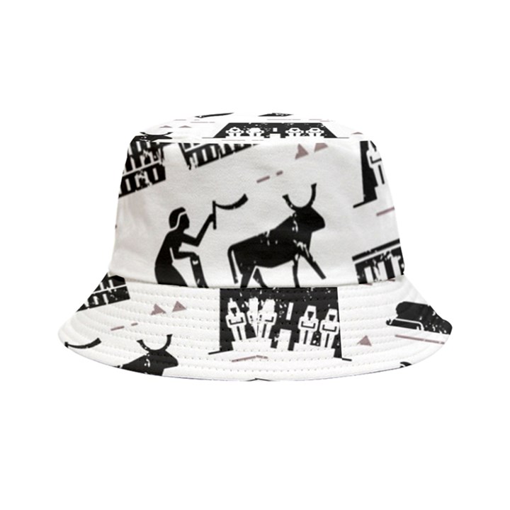 Dark Seamless Pattern Symbols Landmarks Signs Egypt Bucket Hat