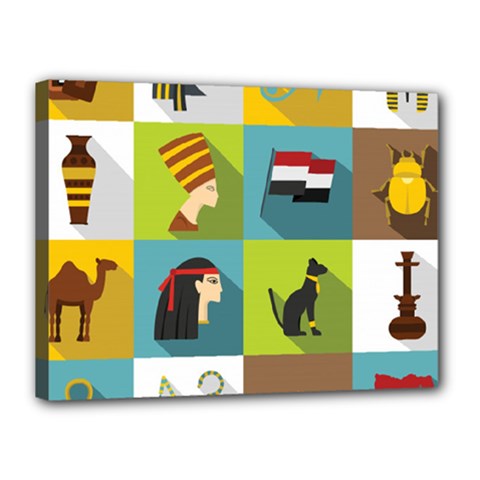 Egypt Travel Items Icons Set Flat Style Canvas 16  X 12  (stretched) by Bedest