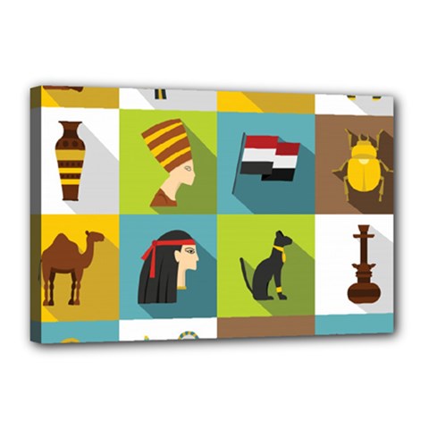 Egypt Travel Items Icons Set Flat Style Canvas 18  X 12  (stretched) by Bedest