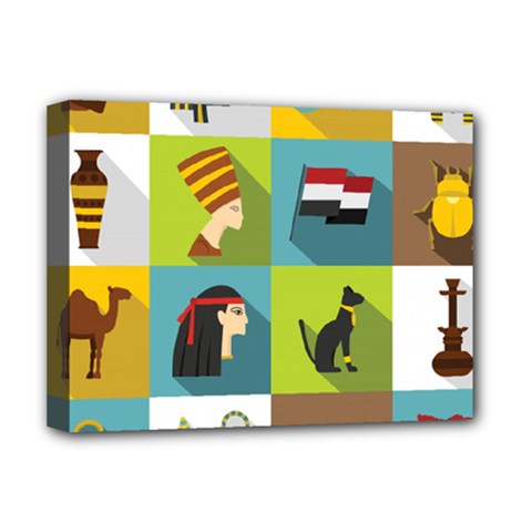 Egypt Travel Items Icons Set Flat Style Deluxe Canvas 16  X 12  (stretched)  by Bedest