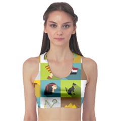 Egypt Travel Items Icons Set Flat Style Fitness Sports Bra by Bedest