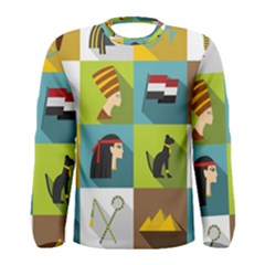 Egypt Travel Items Icons Set Flat Style Men s Long Sleeve T-shirt by Bedest