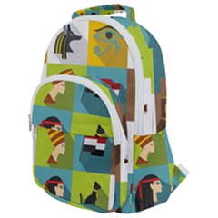 Egypt Travel Items Icons Set Flat Style Rounded Multi Pocket Backpack by Bedest