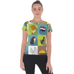 Egypt Travel Items Icons Set Flat Style Short Sleeve Sports Top  by Bedest