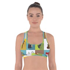 Egypt Travel Items Icons Set Flat Style Cross Back Sports Bra by Bedest