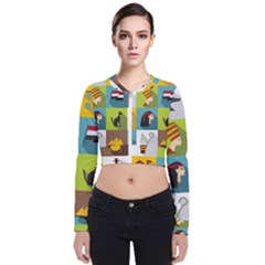 Egypt Travel Items Icons Set Flat Style Long Sleeve Zip Up Bomber Jacket by Bedest