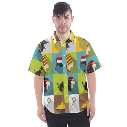 Egypt Travel Items Icons Set Flat Style Men s Short Sleeve Shirt by Bedest