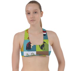 Egypt Travel Items Icons Set Flat Style Criss Cross Racerback Sports Bra by Bedest