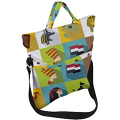 Egypt Travel Items Icons Set Flat Style Fold Over Handle Tote Bag by Bedest