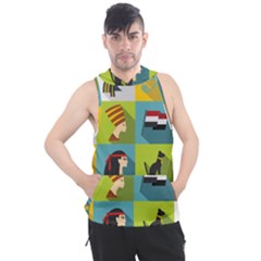 Egypt Travel Items Icons Set Flat Style Men s Sleeveless Hoodie by Bedest