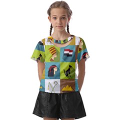 Egypt Travel Items Icons Set Flat Style Kids  Front Cut T-shirt by Bedest