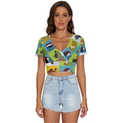 Egypt Travel Items Icons Set Flat Style V-neck Crop Top by Bedest