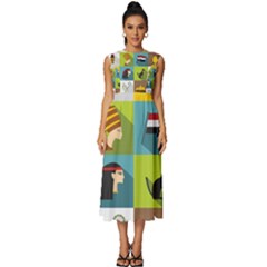 Egypt Travel Items Icons Set Flat Style Sleeveless Round Neck Midi Dress by Bedest