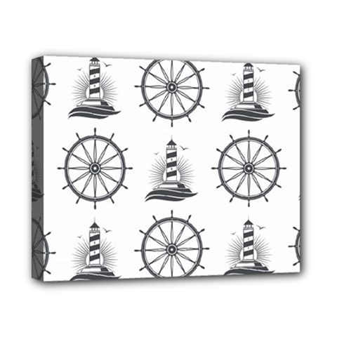 Marine Nautical Seamless Pattern With Vintage Lighthouse Wheel Canvas 10  x 8  (Stretched)