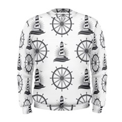 Marine Nautical Seamless Pattern With Vintage Lighthouse Wheel Men s Sweatshirt