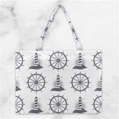 Marine Nautical Seamless Pattern With Vintage Lighthouse Wheel Medium Tote Bag