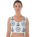 Marine Nautical Seamless Pattern With Vintage Lighthouse Wheel Velvet Crop Top View1