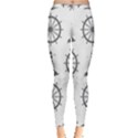 Marine Nautical Seamless Pattern With Vintage Lighthouse Wheel Inside Out Leggings View1