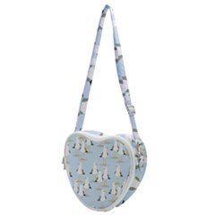 Cute Seagulls Seamless Pattern Light Blue Background Heart Shoulder Bag