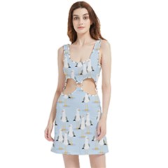 Cute Seagulls Seamless Pattern Light Blue Background Velour Cutout Dress by Bedest