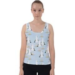 Cute Seagulls Seamless Pattern Light Blue Background Velvet Tank Top by Bedest