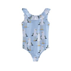 Cute Seagulls Seamless Pattern Light Blue Background Kids  Frill Swimsuit by Bedest